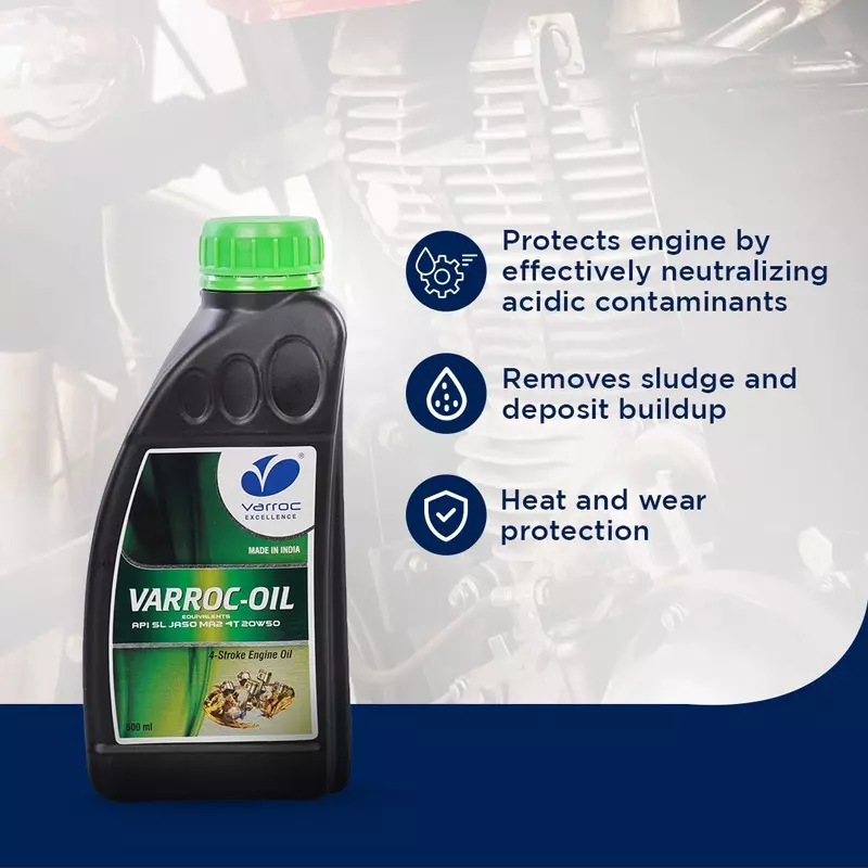 Varroc SAE 20W-50 SL MA2 Multi Grade Engine Oil 500 ml for 2 & 3 Wheeler, VOIL-20W50-500SL (Pack of 4)