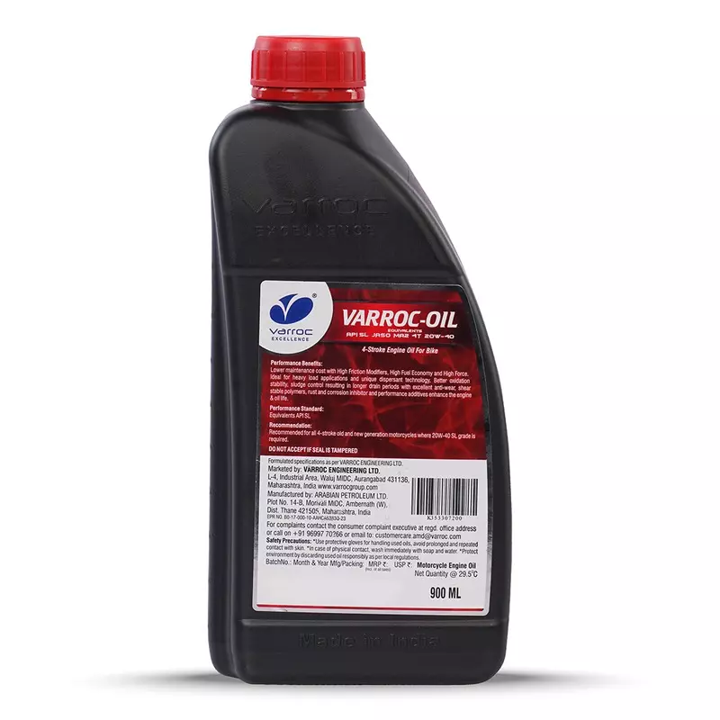 Varroc SAE 20W-40 SL MA2 Mineral Engine Oil 900 ml for Bike, VOIL-20W40-900SL (Pack of 6)