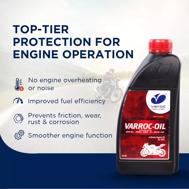 Varroc SAE 20W-40 SL MA2 Mineral Engine Oil 900 ml for Bike, VOIL-20W40-900SL (Pack of 6)