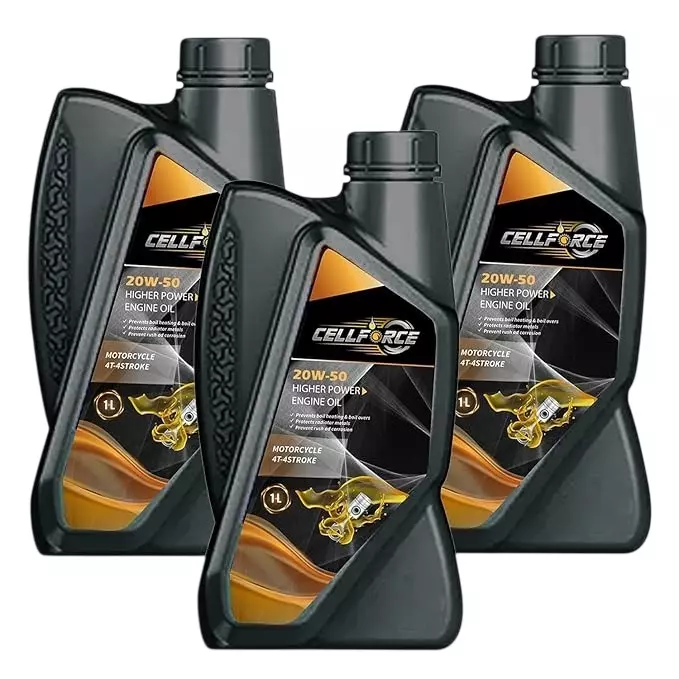 Cellforce Fully Synthetic 4 T-4 Stroke Engine Oil Yellow 1 L Bottle Liquid Product Form for Motorcycle Use, C_20w50_3L (Pack of 3 Pcs)