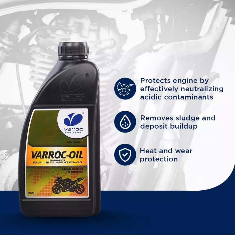 Varroc SAE 10W-30 SL MA2 Mineral Engine Oil 900 ml for 2 Wheeler, VOIL-10W30-900SL (Pack of 12)