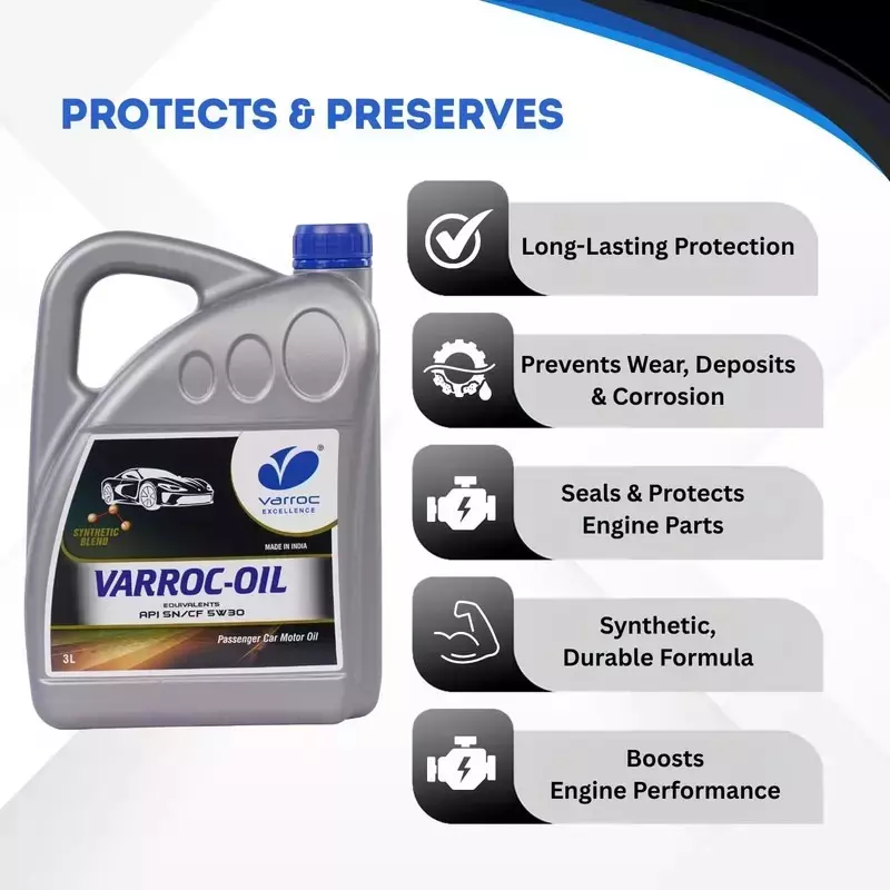 Varroc SAE 5W-30 SN MA2 Synthetic Engine Oil 3 L for 2, 3 & 4 Wheeler, VOIL-5W30-3000SN (Pack of 10)