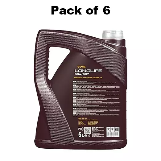 Mannol 7715 Longlife 504/507 Engine Oil SAE 5W-30 SN, ACEA C3 Fully Synthetic for Petrol & Diesel Engine, F-MN7715-5 (Pack of 6)