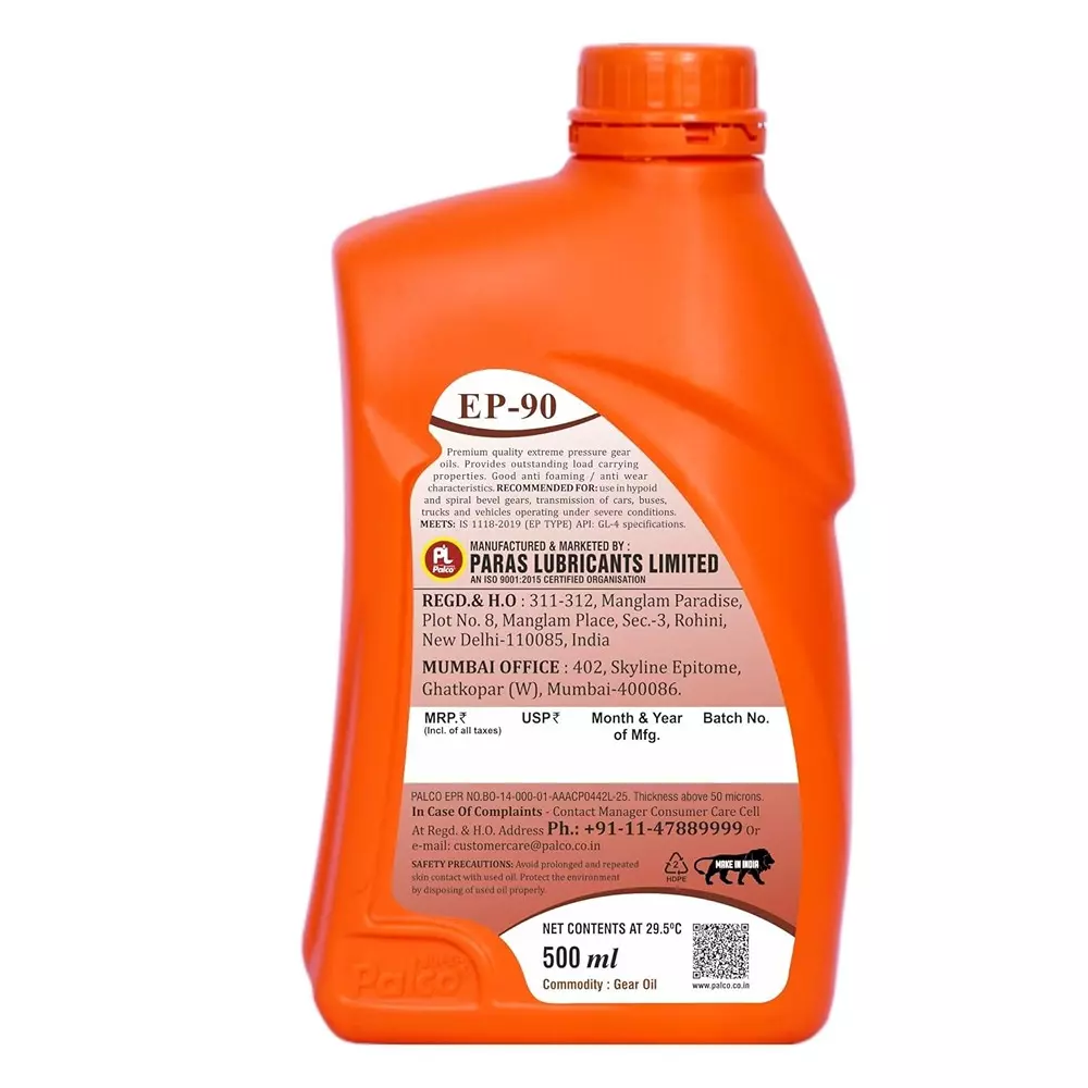 Palco  Gear Oil 500 ml Capacity GL-4 API EP-90 Clear Golden Natural