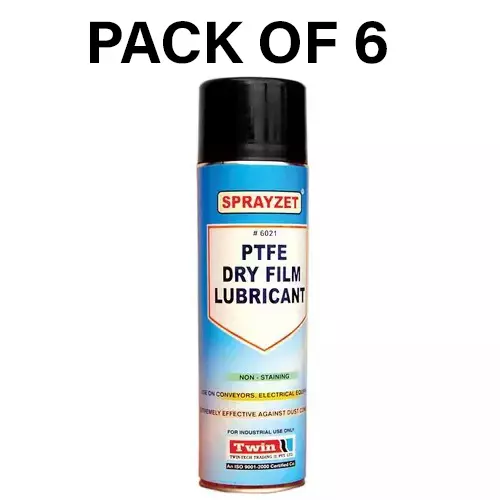 SPRAYZET PTFE Dry Film Lubricant Spray 500 ml for Industrial Use, E3024 (Pack of 6)