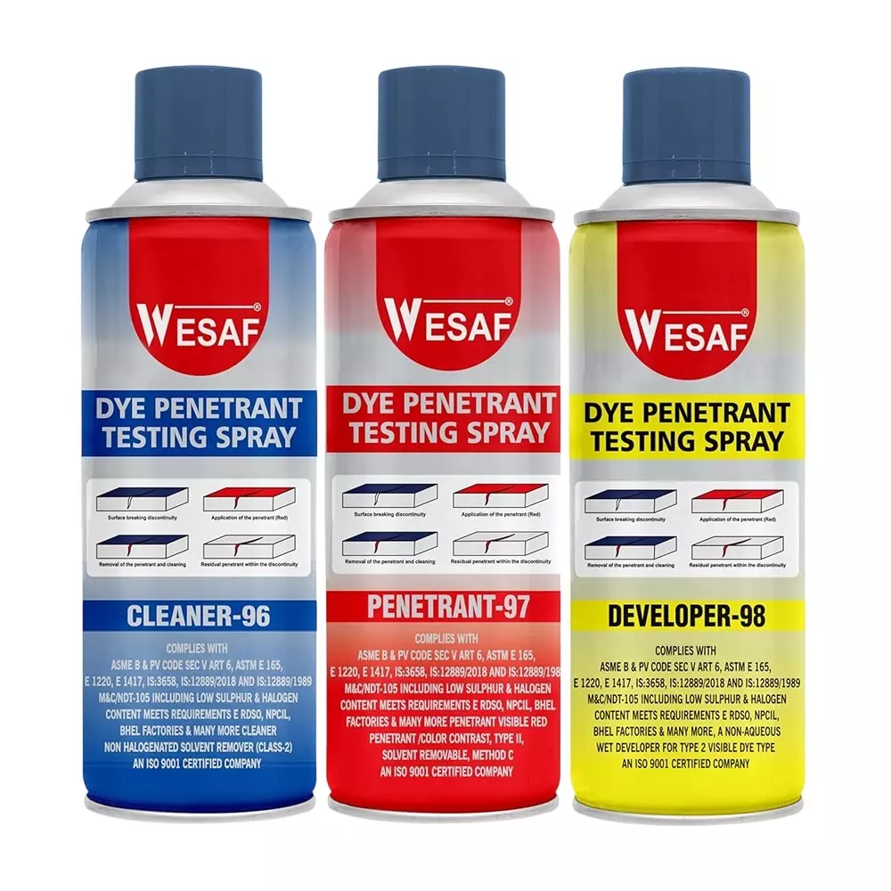 WESAF Penetrant Test (DPT) Spray Kit 1 Hour Full Cure time 400ml / Can Volume Suitable for Crack Detection