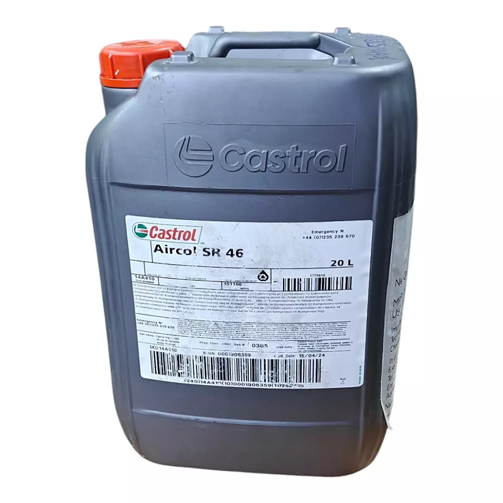 Castrol Aircol SR 46 Synthetic Air Compressor Oil ISO VG 46 Viscosity 20 L