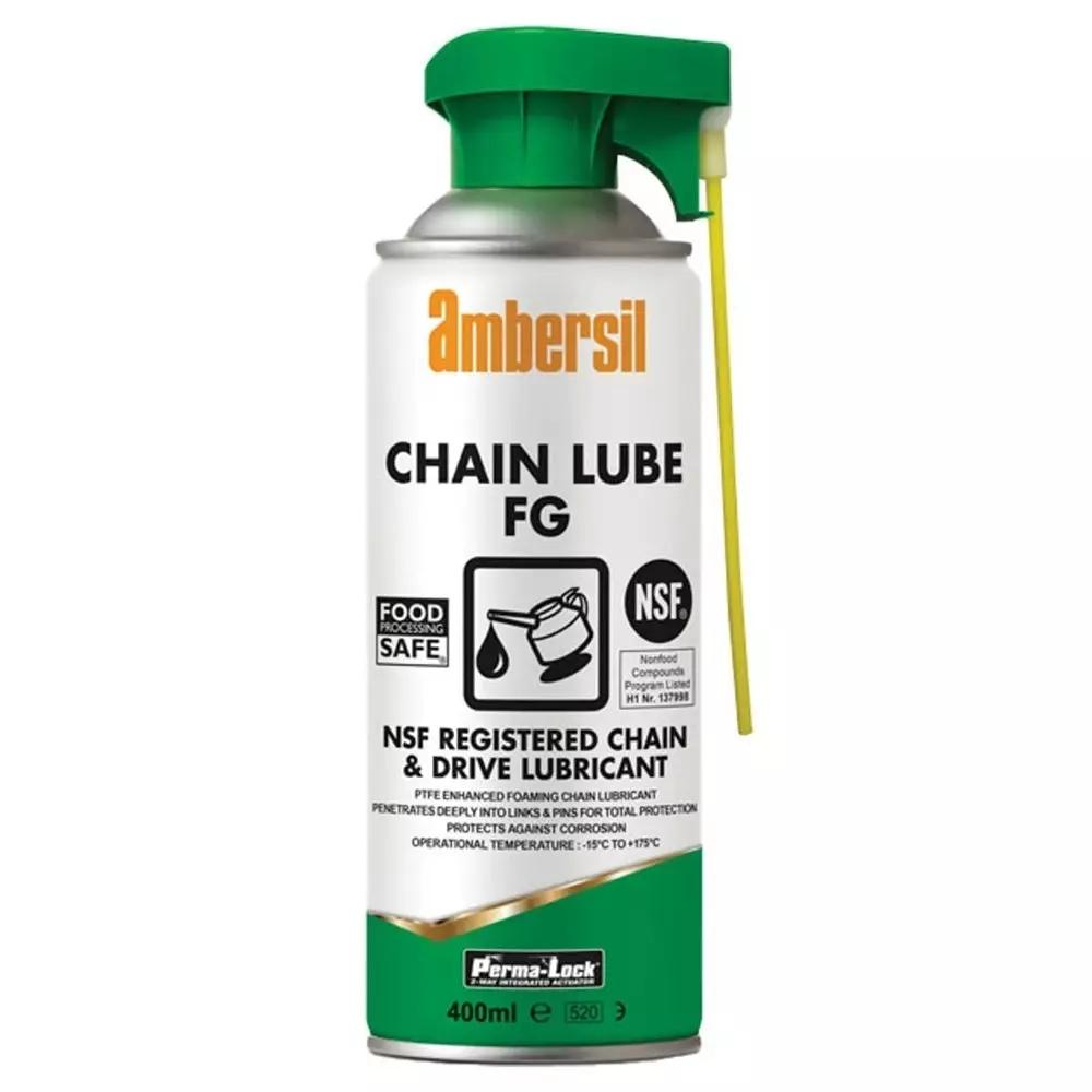 Ambersil Perma-Lock Chain Lube Oil, PTFE Lubricant 400 ml Aerosol,Food Safe, 30245