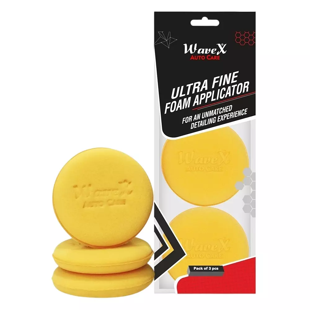 WAVEX 3 Pcs Foam Applicator Sponge Yellow Color for Waxing, Polishing of Paint, Tyre, Dashboard, Glass, Plastic
