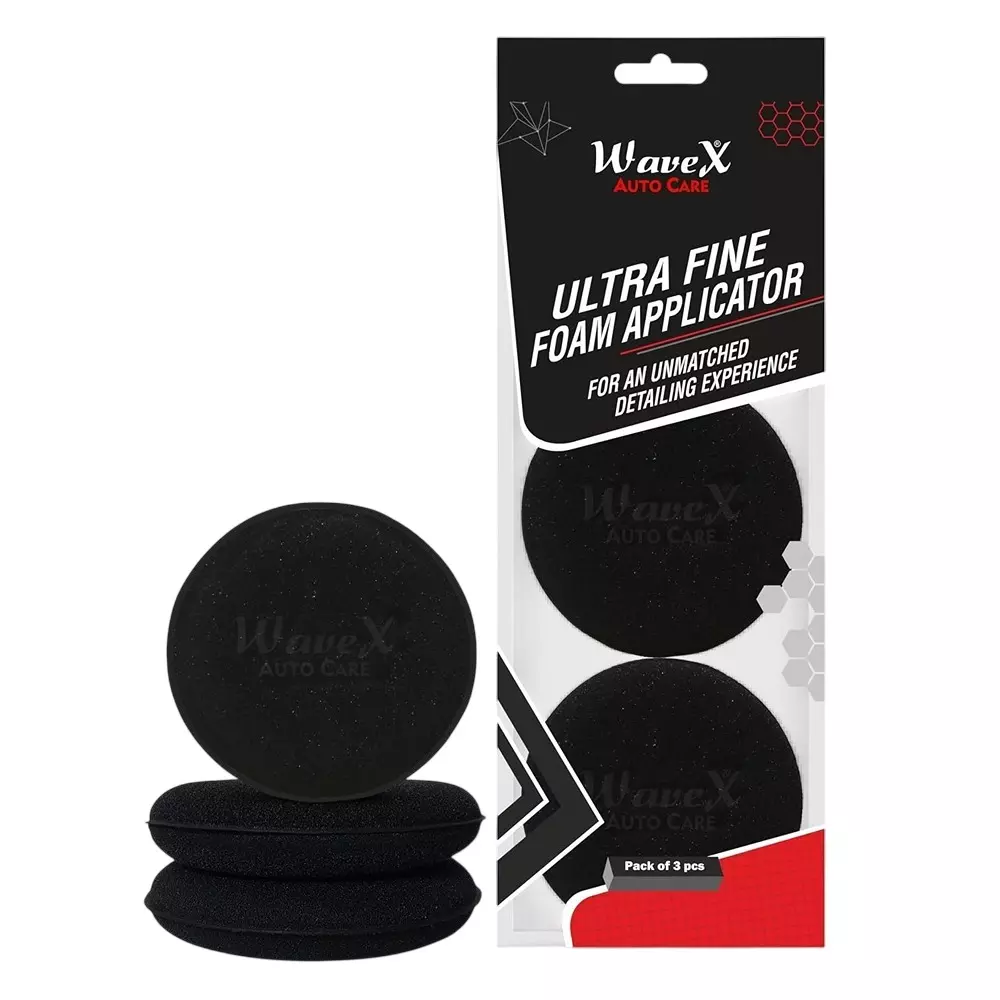 WAVEX 3 Pcs Foam Applicator Sponge Black Color for Waxing, Polishing of Paint, Tyre, Dashboard, Glass, Plastic