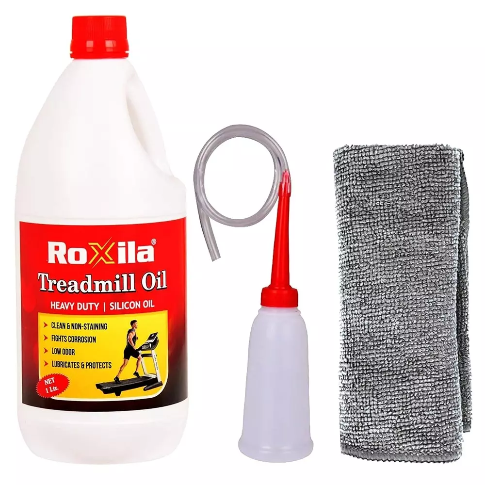 Roxila Treadmill Lubricant Oil With Dispenser & Microfiber Cloth High Viscosity Silicone 1 L Bottle Liquid for Smooth Belt Performance