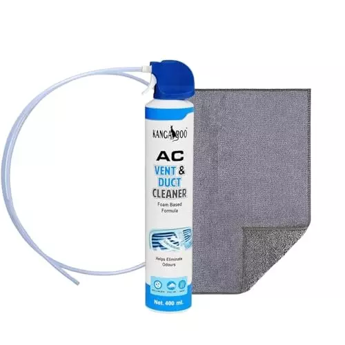 Kangaroo 400 ml Car AC Vent & Duct Cleaner Odor Neutralizer Spray with Long Nosal Pipe and Microfiber Cloth, AC_400_WITH TOWEL