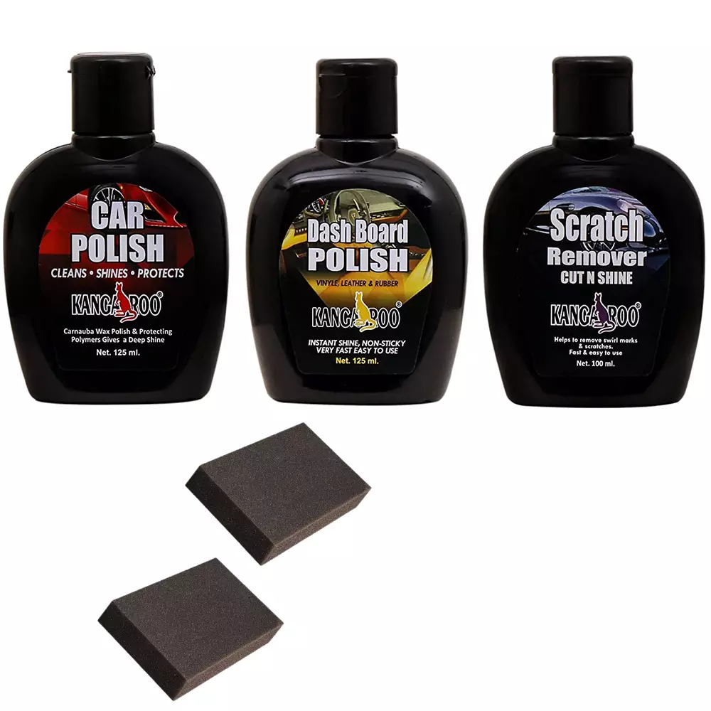 Kangaroo 125 ml Car Polish, 125 ml Dashboard Polish & 100 ml Scratch Remover with 2 Foam Pad, CP_DB_SR_125 KIT