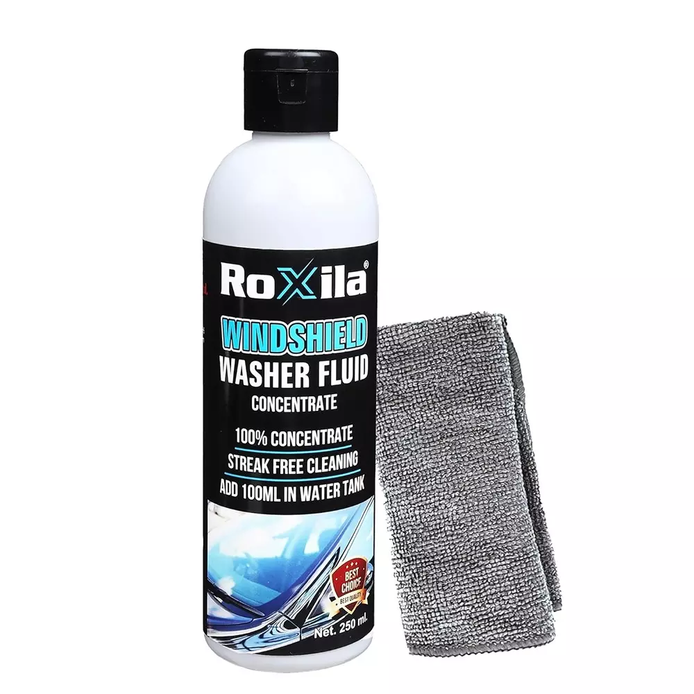 Roxila Windshield Washer Fluid With Microfiber Cloth Unscented 250 ml Bottle Liquid for All Purpose, Concentrated, Multi Purpose, Streak Free
