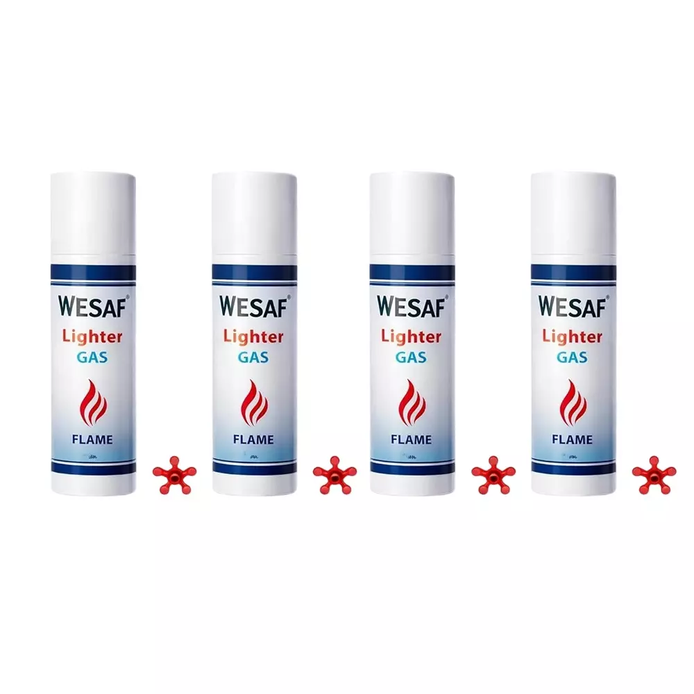 WESAF Butane Gas Canister Suitable for Refill All Types of Kitchen, Candle & Other Gas Lighters 300 g Weight (Pack of 4)