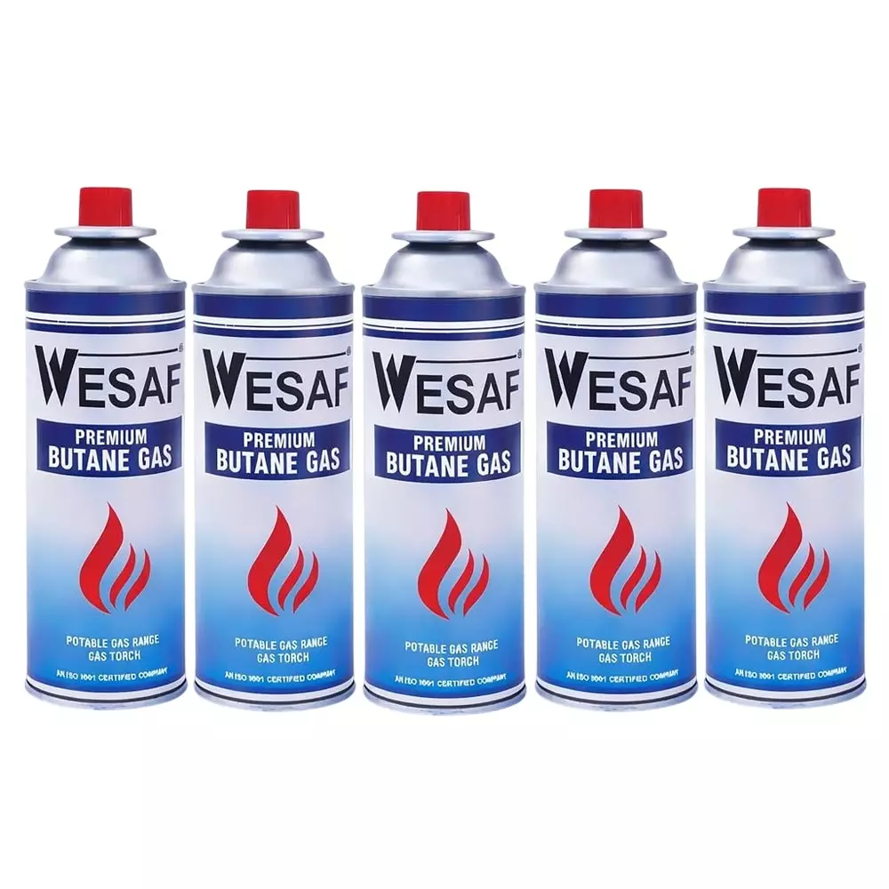 WESAF Butane Gas Canister Suitable for Camping Stove, Welding Torch and Lighters 225 g Weight (Pack of 5)