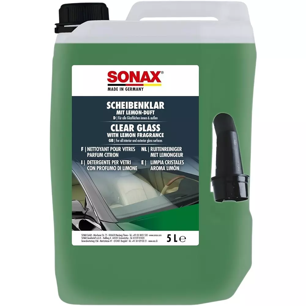 SONAX Clear Glass Spray Fresh Lemon Scent 5 L Scratch-Free Formula Remove Insects, Oil, Dirt & Residues (Article No. 03385050)