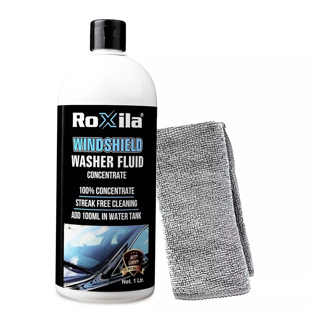 Roxila Windshield Washer Fluid With Microfiber Cloth Unscented 1 L Bottle Liquid for All Purpose, Concentrated, Multi Purpose, Streak Free