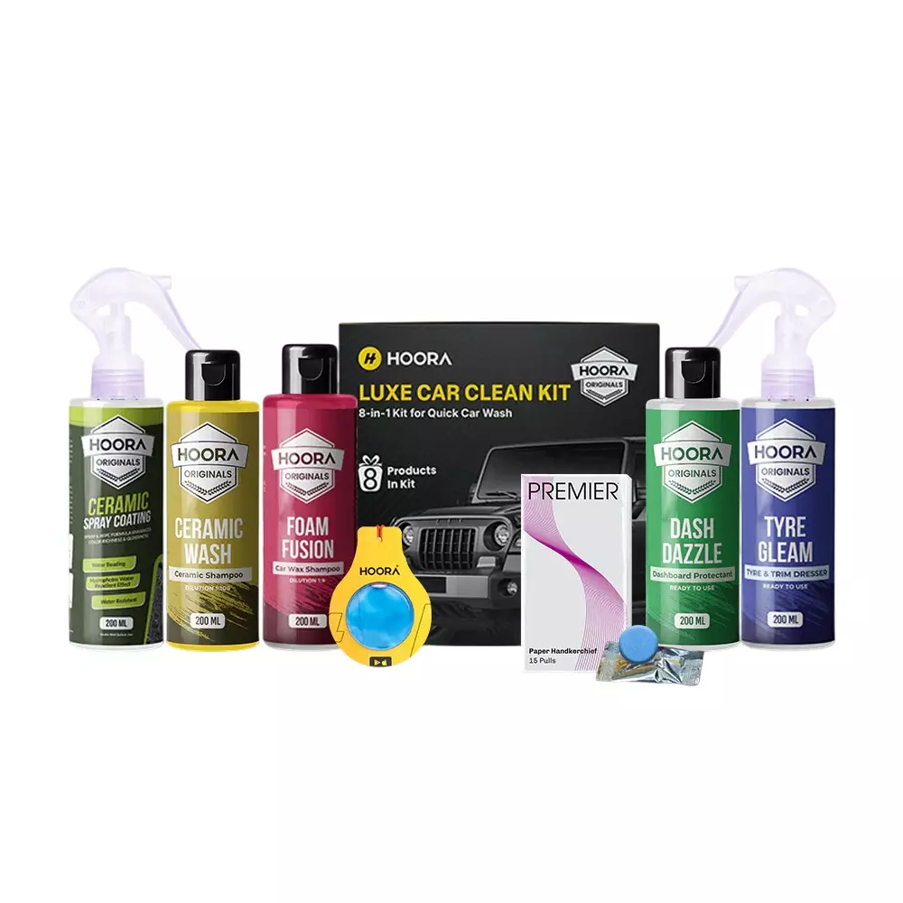 HOORA 8 Pcs Premium Car Care Kit 8 in 1 Solution with 200 ml Per Pack for Professional Detailing & Polishing of Cars and Bikes