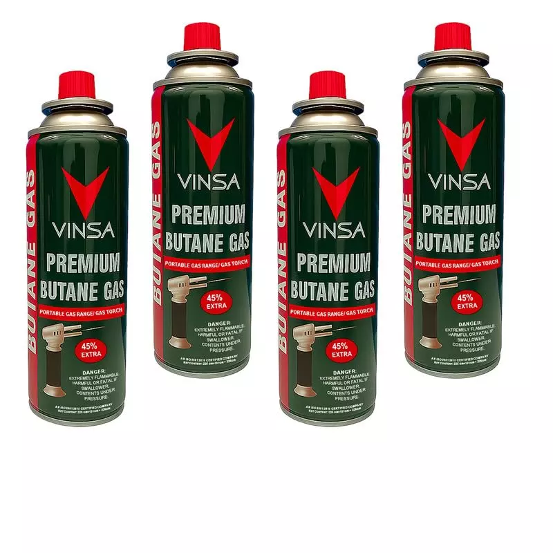 Vinsa Butane Gas Can for Refilling Lighters, Camping Stoves, Torches 326 g (Pack of 4 Pcs)