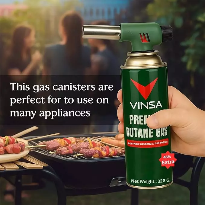 Vinsa Butane Gas Can for Refilling Lighters, Camping Stoves, Torches 225 g (Pack of 10 Pcs)