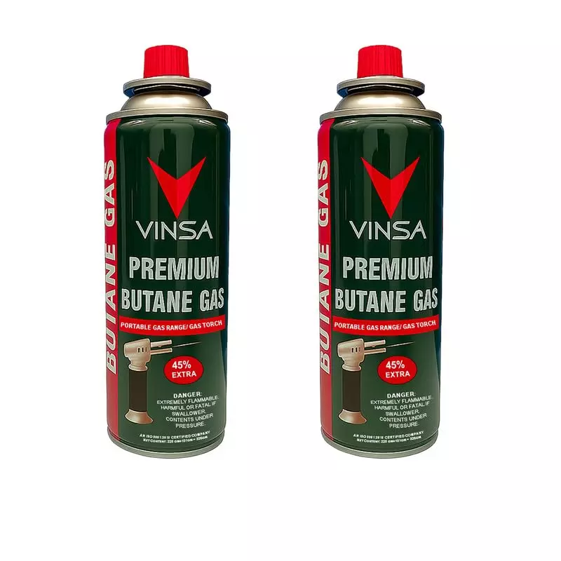 Vinsa Butane Gas Can for Refilling Lighters, Camping Stoves, Torches 225 g
