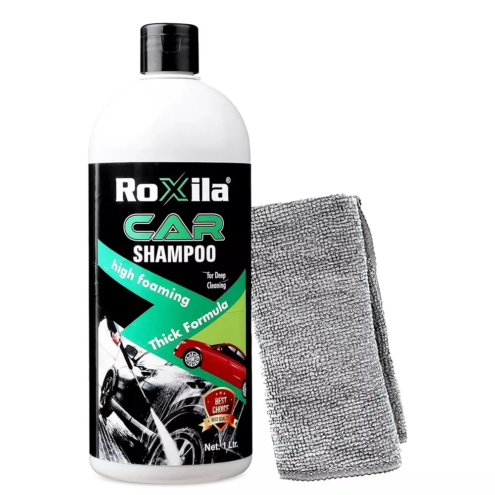 Roxila Interior Cleaner Car Wash Shampoo With Microfiber Cloth Unscented 1 L Bottle Liquid for Cleaning & Washing