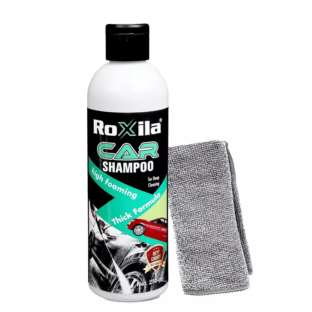 Roxila Interior Cleaner Car Wash Shampoo With Microfiber Cloth Unscented 250 ml Bottle Liquid for Cleaning & Washing