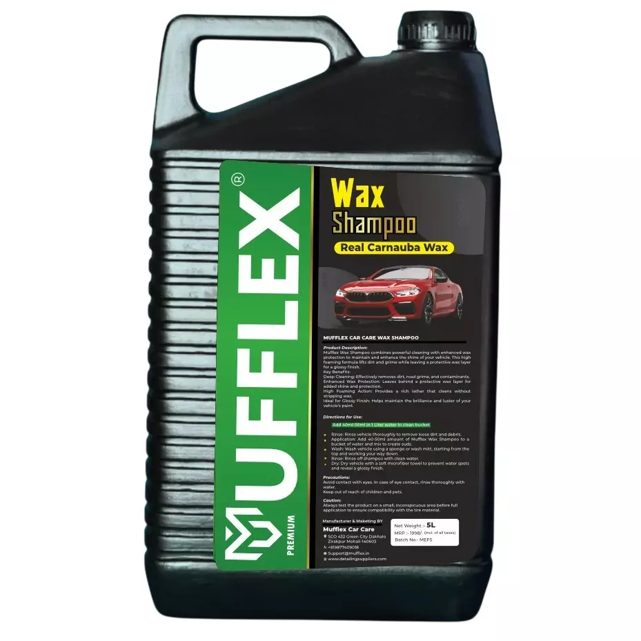 Mufflex Wash & Wax Shampoo 2-in-1 Glossy & Streak-Free Shine 5 L Can Fresh Fragrance for Car Washing