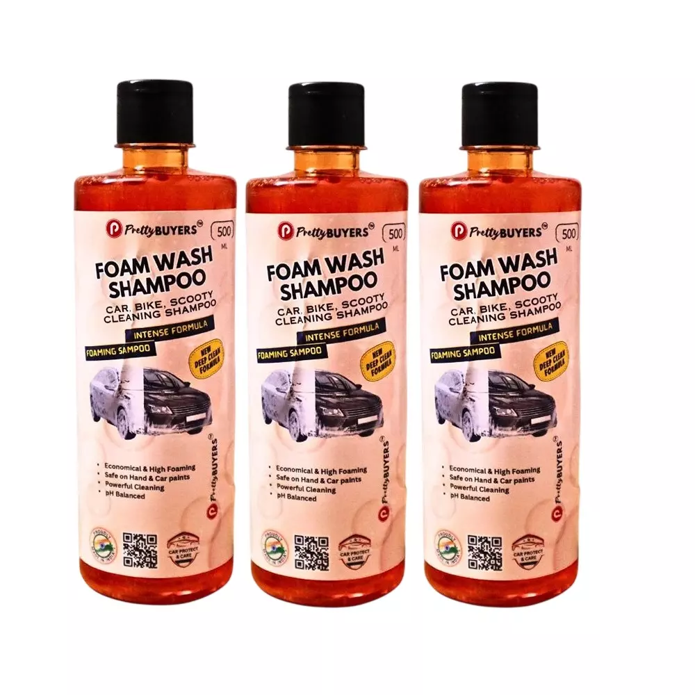 PrettyBUYERS 500 ml Car Shampoo Concentrate pH Neutral, Snow White Foam (Pack of 3 Pcs)