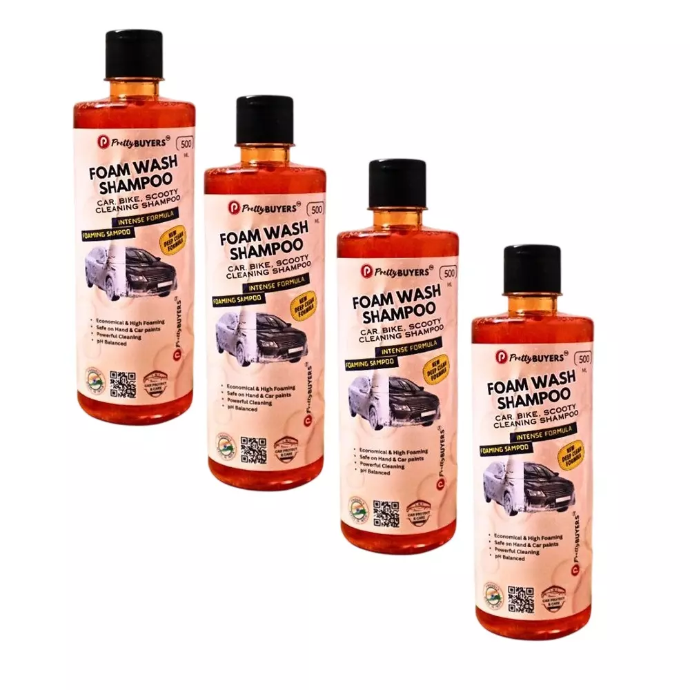 PrettyBUYERS 500 ml Car Shampoo Concentrate pH Neutral, Snow White Foam (Pack of 4 Pcs)