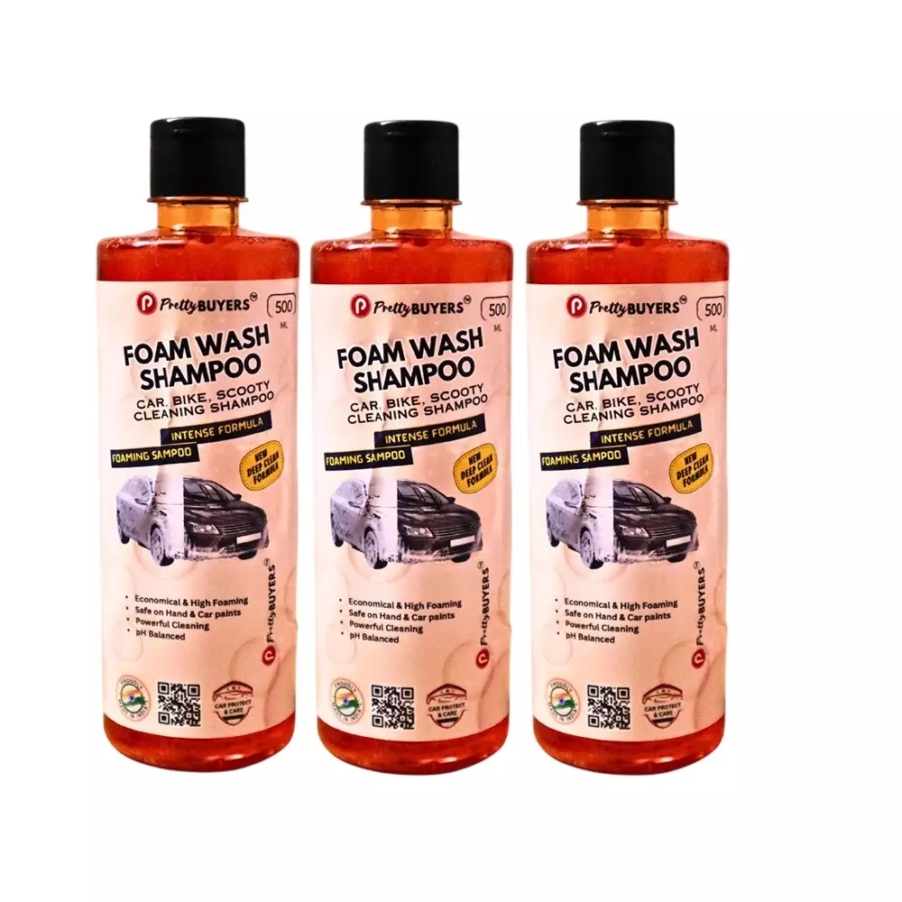 PrettyBUYERS Car Shampoo 500 ml Concentrate Liquid pH Neutral Snow White Foam (Pack of 3)