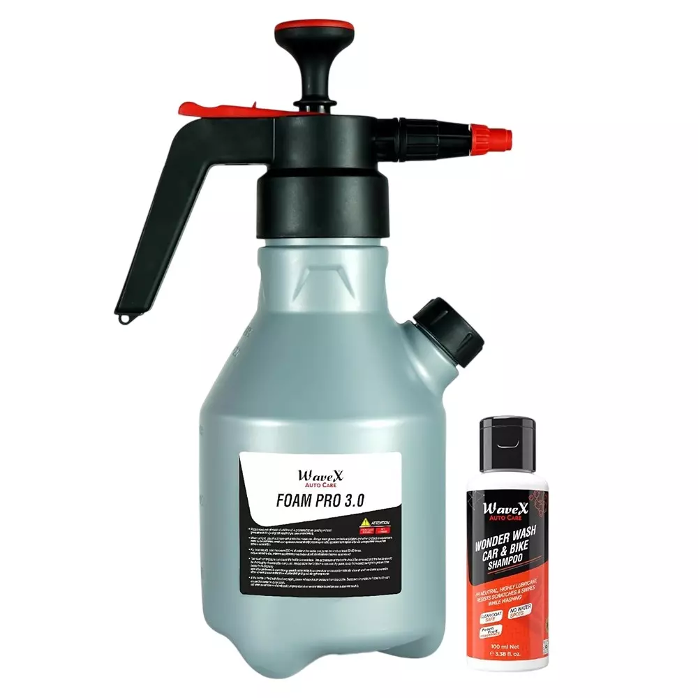 WAVEX 2 L Foam Sprayer with Additional Cap, 3 Nozzles, Free Shampoo for Detailing, Glass Cleaning, Vehicle Washing, FPRO3.0