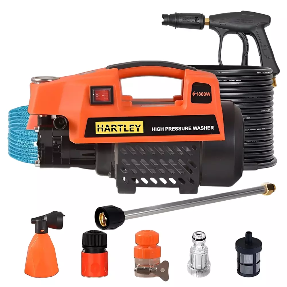 Hartley Supreme High Pressure Car Washer 200 Bars Pressure 6.5L/Min Flow 8 m Hose Length Black & Qrange