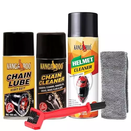 Kangaroo Bike Care Kit (Chain Lube 150 ml, Cleaner 150 ml, Helmet Cleaner 200 ml, 1 Chain Cleaning Brush, 1 Microfibre Cloth), CL_CC_B_150_HC_T_200