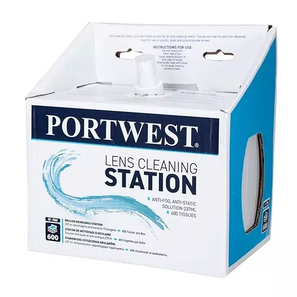 Portwest 600 Pcs Lens Cleaning Wipes Station White Paper for Industrial Use, PA02WHR