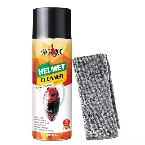 Kangaroo 200 ml Helmet Cleaner Spray with Microfiber Cloth Eco-Friendly Anti-Bacterial Formula, Odor Removal, K_HC_T_200