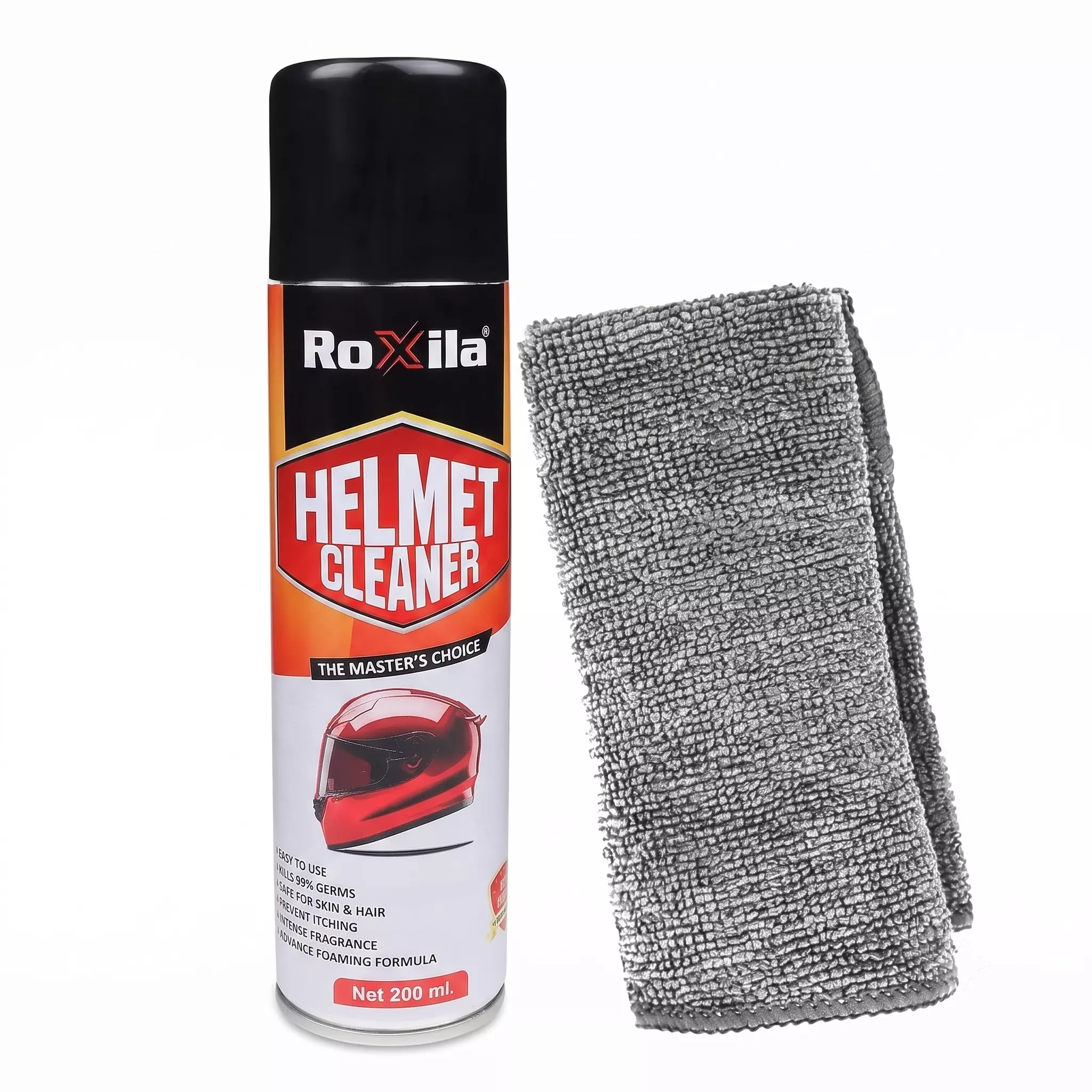 Roxila Helmet Cleaner Spray Pleasant Fragrance 200 ml With Microfiber Cloth Safe For Skin & Hair (Pack of 5 Kit)