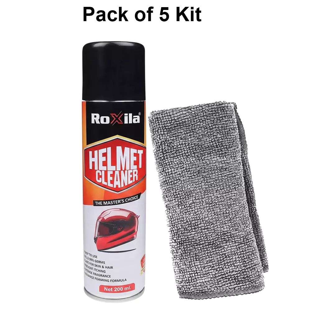 roxila-helmet-cleaner-spray-pleasant-fragrance-200-ml-with-microfiber-cloth-safe-for-skin-hair-pack-of-5-kit