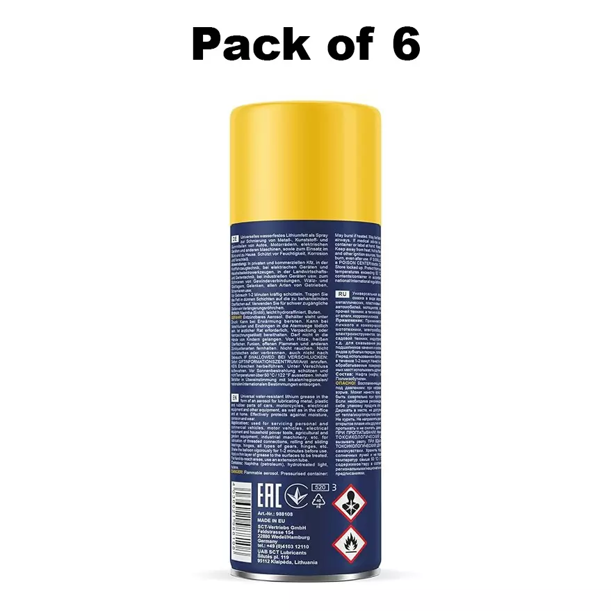 Mannol 9881 Lithium Grease Spray 400 ml for Vehicle, 9881-400 (Pack of 6)
