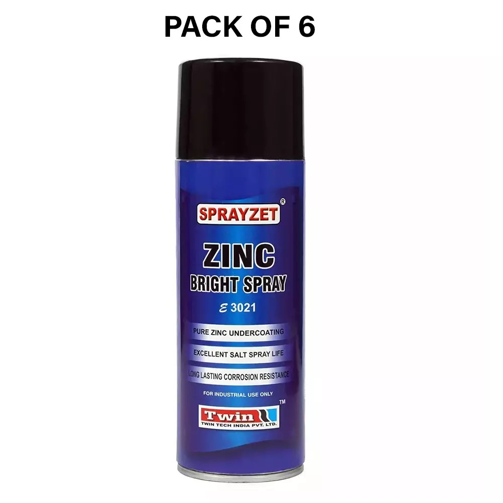 SPRAYZET Zinc Bright Spray 500 ml for Industrial Use, E3021 (Pack of 6)