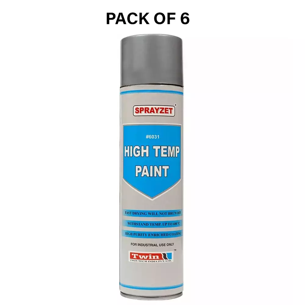 SPRAYZET High Temperature Paint Spray 500 ml for Industrial Use, E3034 (Pack of 6)