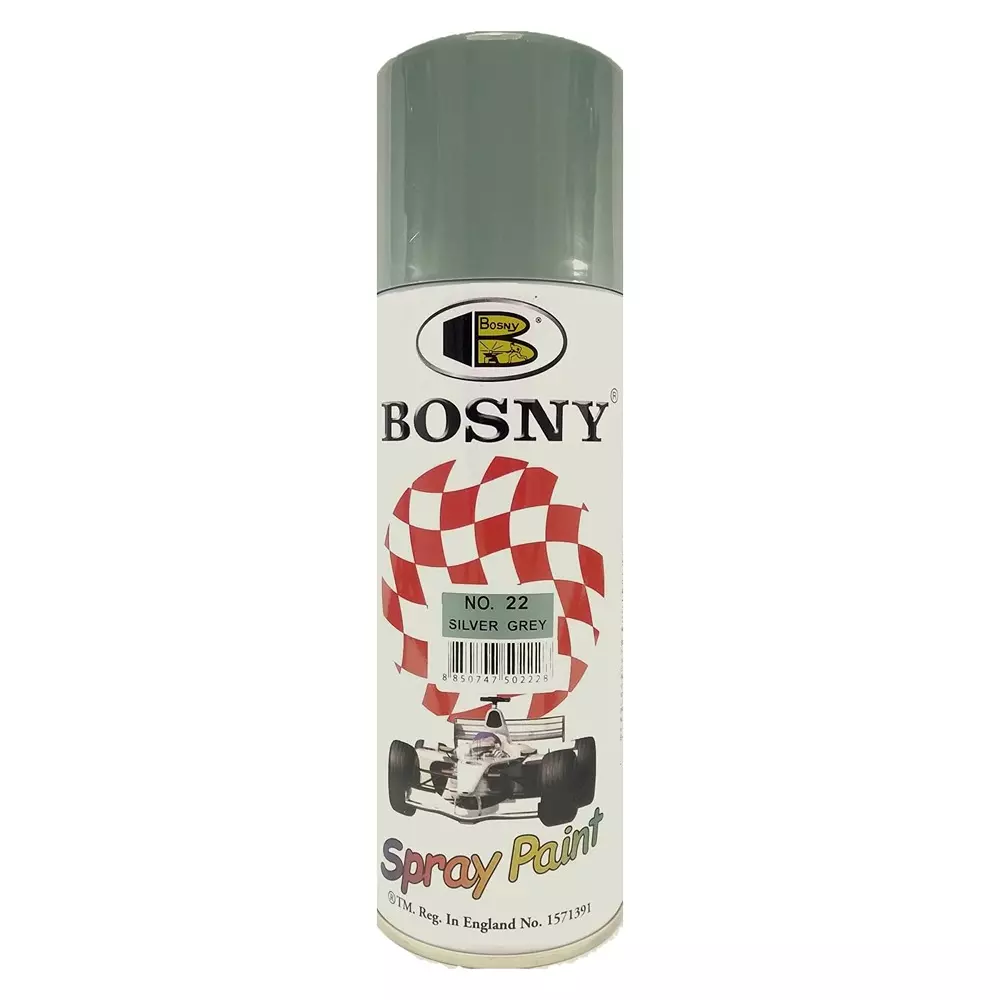 Bosny Acrylic Aerosol Spray Paint Silver Grey Gloss Finish 400 ml Can for Indoor & Outdoor Use, No. 22
