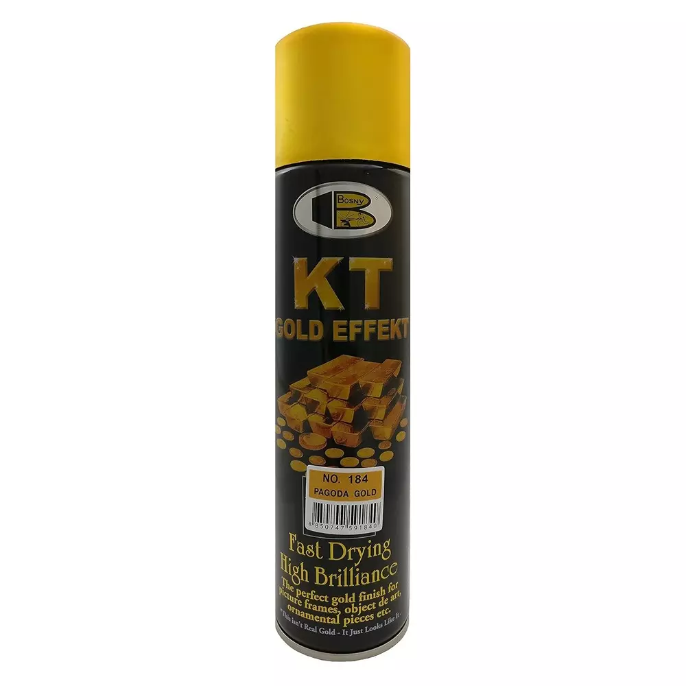 Bosny Kt Effect Aerosol Spray Paint Pagoda Gold Gloss Finish 200 ml Can for Indoor & Outdoor Use, No. 184
