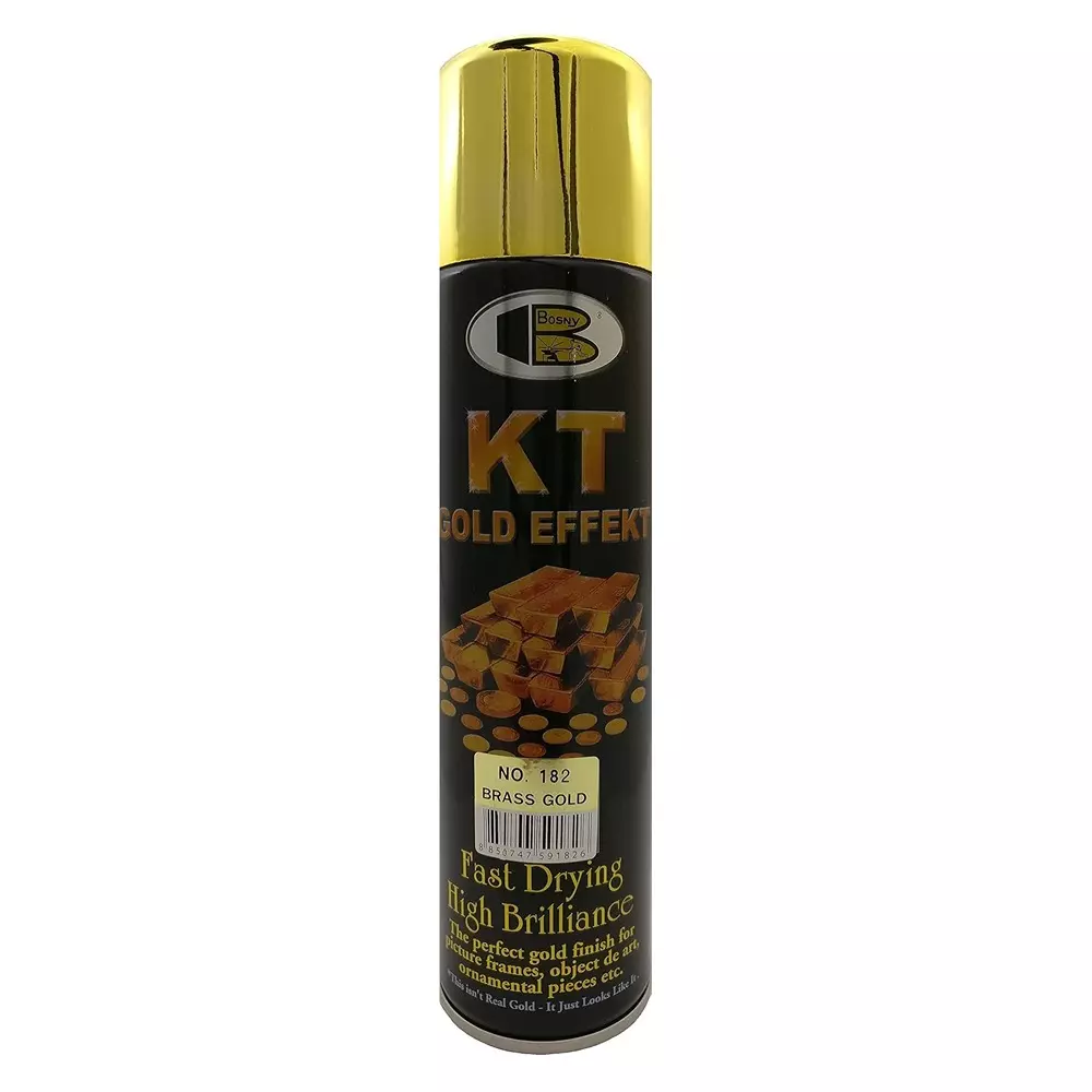 Bosny Aerosol Spray Paint Brass Gold Matte Finish 200 ml Can for Indoor & Outdoor Use, No. 182