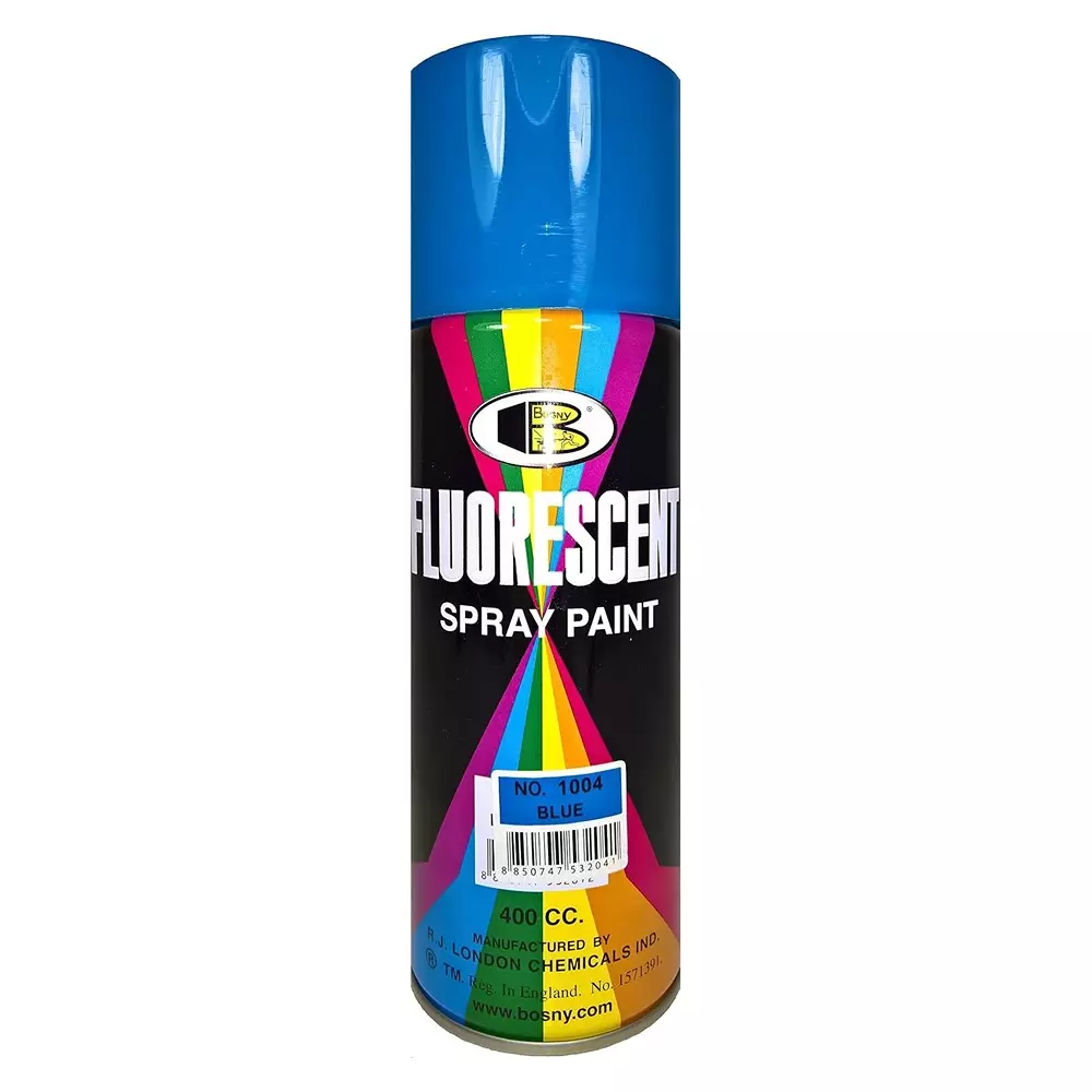 Bosny Aerosol Spray Paint Fluorescent Blue Gloss Finish 400 ml Can for Indoor & Outdoor Use, No. 1004