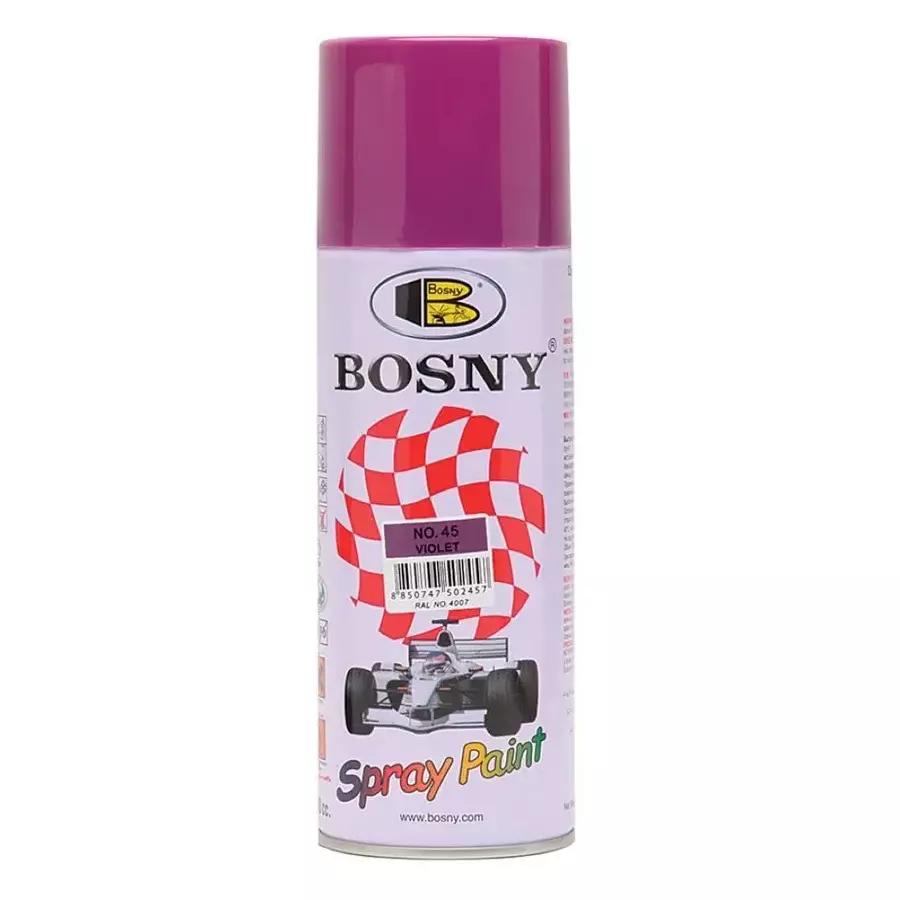 Bosny Aerosol Spray Paint Violet Gloss Finish 400 ml Can for Indoor & Outdoor Use, No. 45