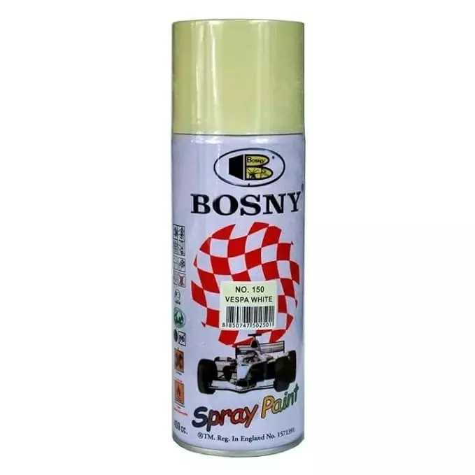Bosny Aerosol Spray Paint Vespa White Gloss Finish 400 ml Can for Indoor & Outdoor Use, No. 150