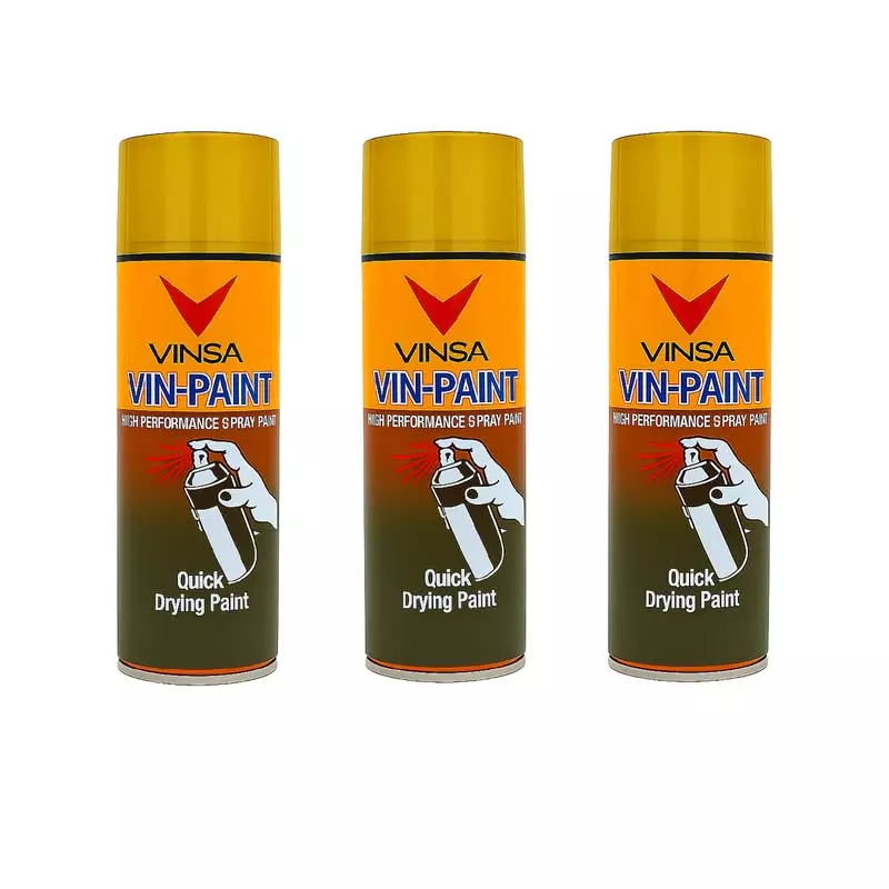 Vinsa Quick Drying Spray Paint Glossy Finish 440 ml Golden (Pack of 3 Pcs)