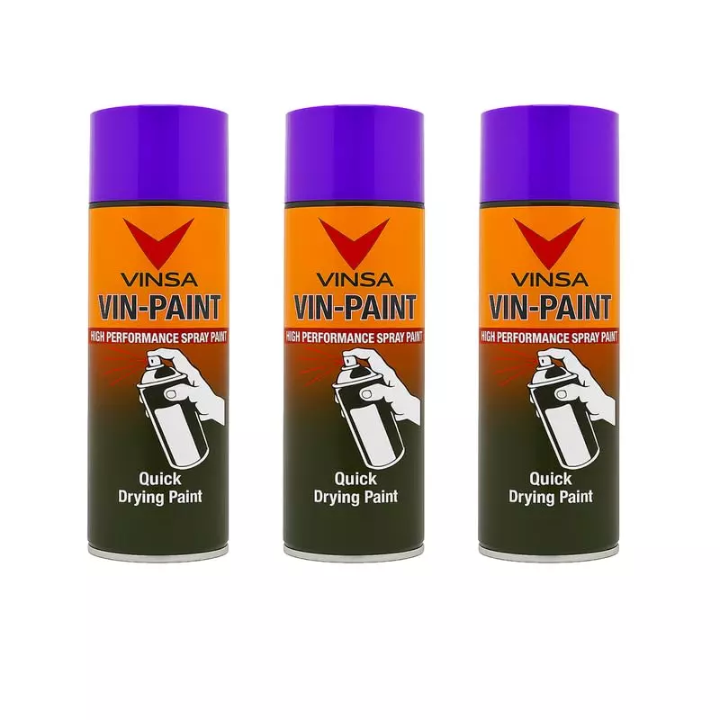 Vinsa Quick Drying Spray Paint Glossy Finish 440 ml Purple (Pack of 3 Pcs)